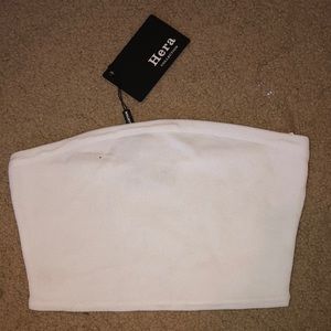 Pretty Little Thing white ribbed bandeau top